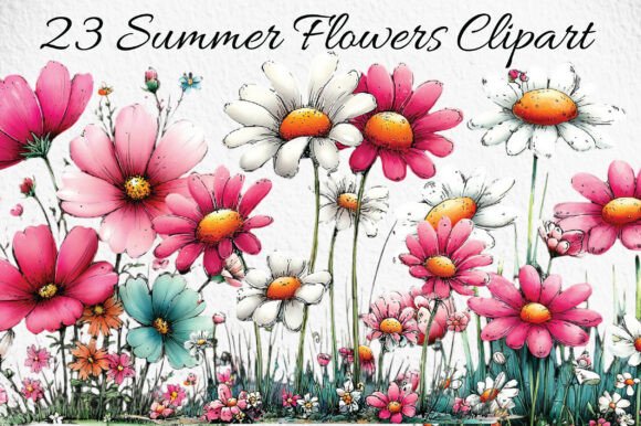 Download Whimsical Summer Flowers Clipart PNG - Flower Collection