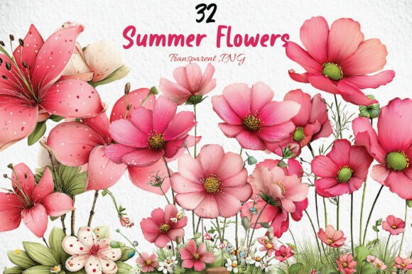 Download Whimsical Summer Flowers Clipart PNG - Flower Collection