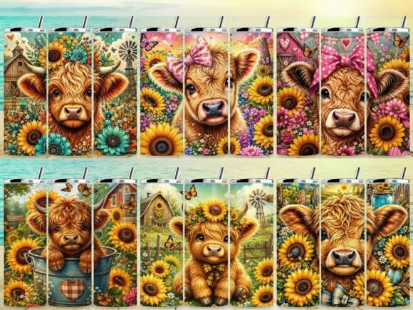 Download Highland Cow Sunflowers Tumbler Wrap - Flower Collection