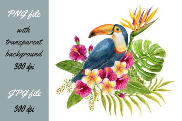 Download Toucan Bird Tropical Flowers Palm Leaves - Flower Collection