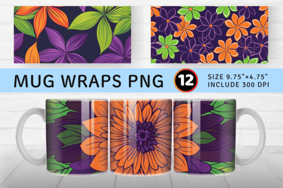 Download Purple Orange &amp; Green Flower Mug Wrap Su - Flower Collection