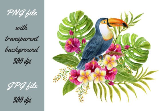 Download Toucan Bird Tropical Flowers Palm Leaves - Flower Collection