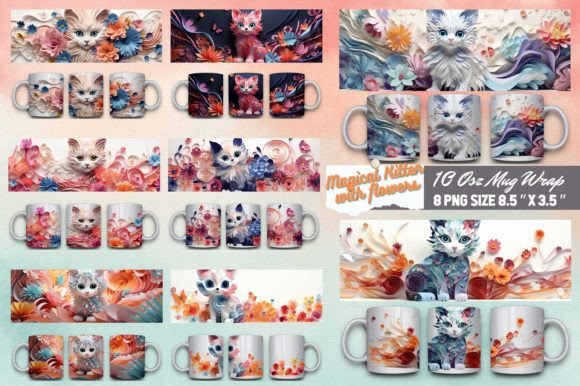 Download Kitten with Flowers 3D Mug Sublimation - Flower Collection