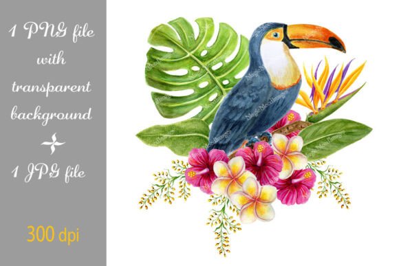 Download Toucan Bird in Tropical Flowers PNG JPG - Flower Collection