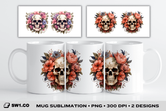 Download Skull Flowers 3D Mug Sublimation Wrap - Flower Collection