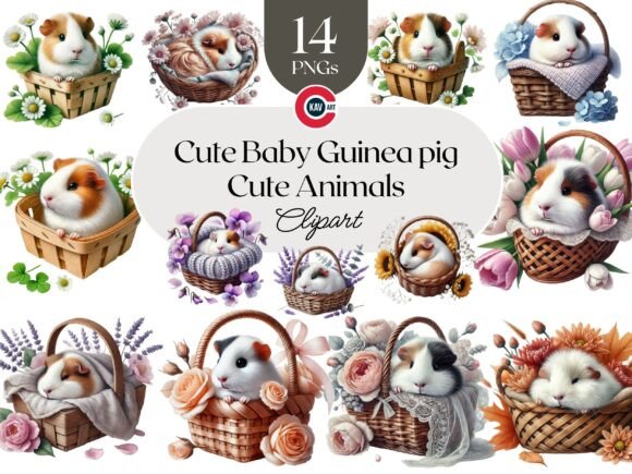 Download Cute Guinea Pig with Flower Basket PNG - Flower Collection