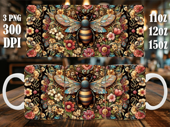 Download Ornate Boho Flower Bee Sublimation Mug - Flower Collection