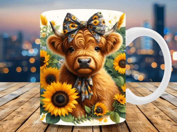 Download Sunflower Highland Cow Mug Wrap - Flower Collection