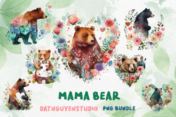 Download Mama Bear with Flower Heart, Png Bundle - Flower Collection