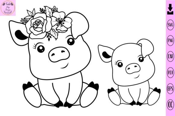 Download Cute Baby Pig with Flower Svg Animal Svg - Flower Collection