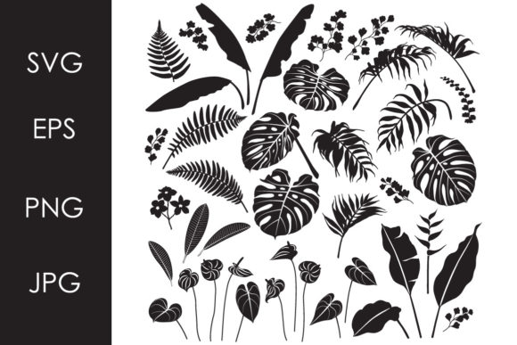 Download Tropical Leaves and Flowers Outline Set - Flower Collection
