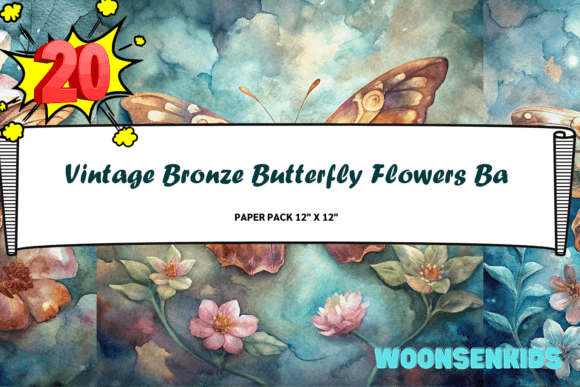 Download Top Vintage Bronze Butterfly Flowers Background Watercolor Png Kdp Digital Paper - Flower Collection