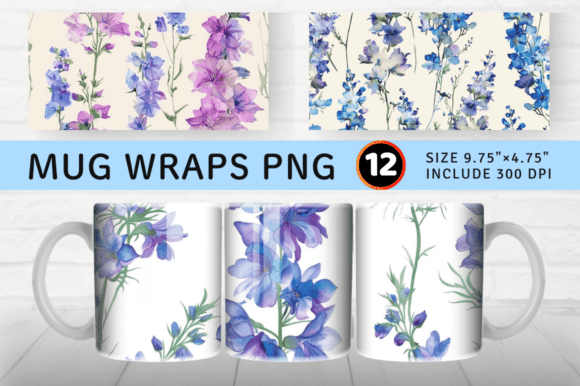 Download Watercolor Larkspur Flower Mug Wrap Subl - Flower Collection
