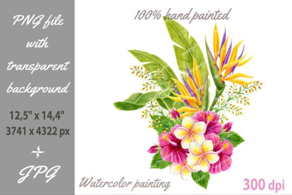 Download Tropical Flowers Palm Leaves. Watercolor - Flower Collection