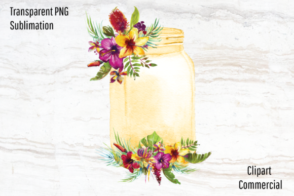 Download Mason Jar with Watercolor Tropic Flowers - Flower Collection